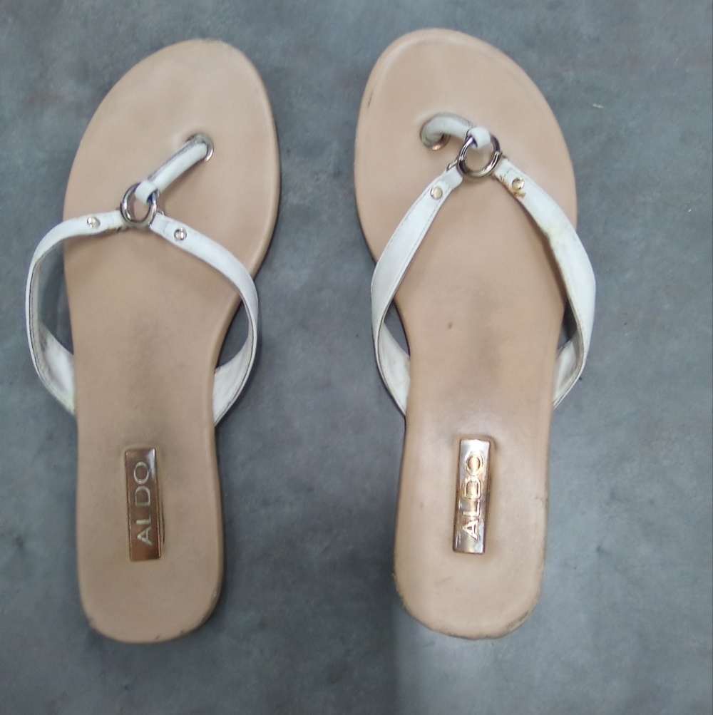Aldo White Leather Strap Sandals